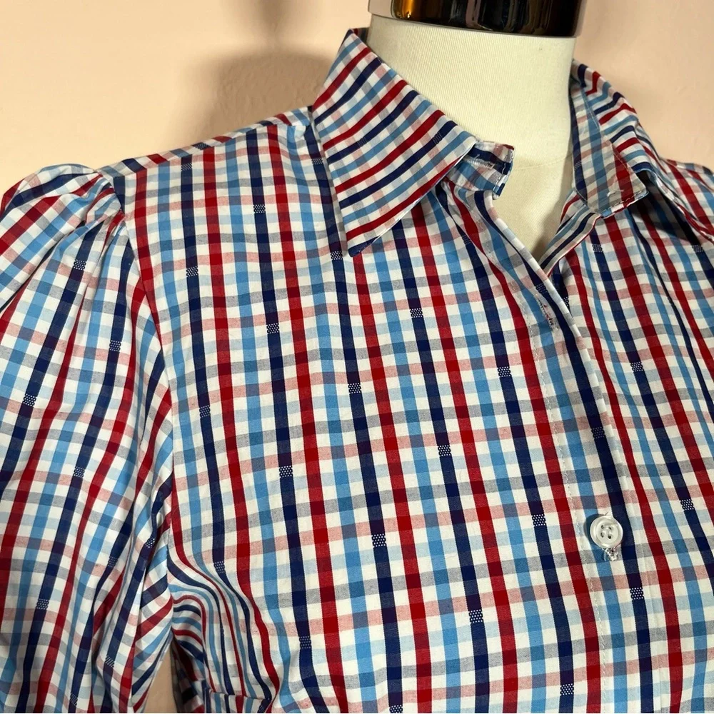 Greyson Gingham puff sleeve Peplum Feminine Western Buttondown shirt - Picture 11 of 17